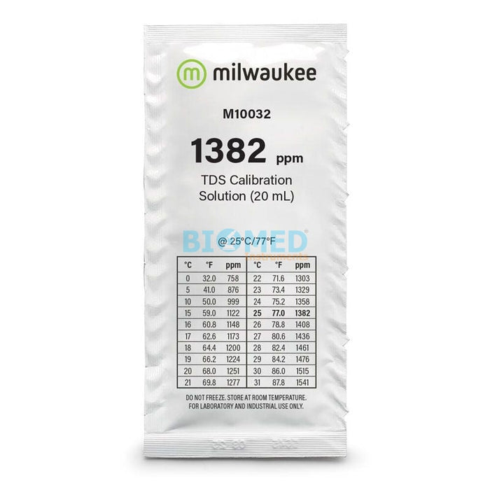 Sobre de solución de calibración (para el medidor T75) de 1382 ppm TDS Milwaukee M10032B