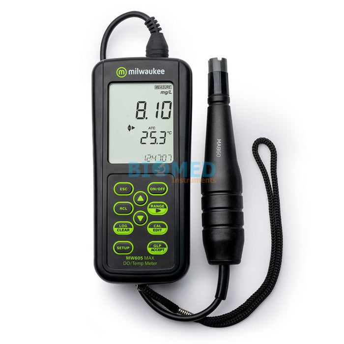 Medidor de oxígeno disuelto galvánico impermeable con calibración automática Milwaukee MW605 MAX